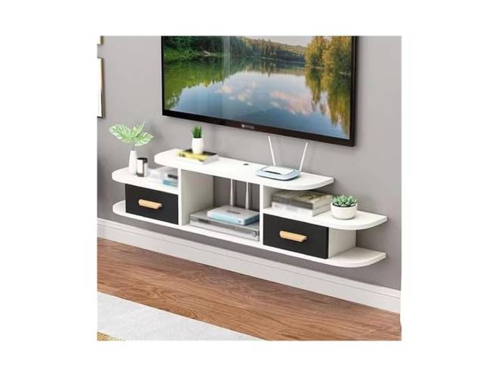Medieneinheit Schwimmender TV-Ständer, schwebendes TV-Regal mit Schublade Wandmontiertes Medienkonsolenregal(Schwarz)