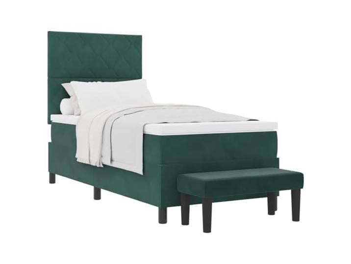 KTHLBRH Boxspringbett mit Kopfteil dunkelgrün 200 x 90 cm Samt Kopfteil aus hochwertigem Samt, Holzstruktur, mittelharter Schaumstoff, modernes Design, Pflege mit Tuch