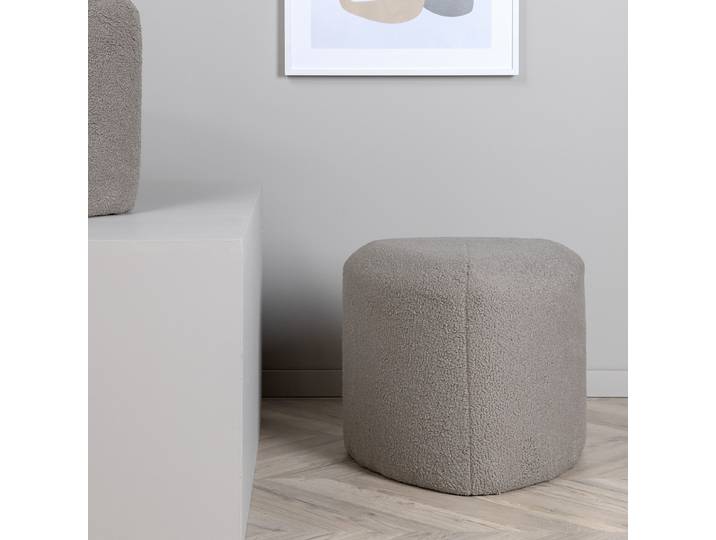 Pouf Peg Ø 46cm Grau/Grau Teddystoff