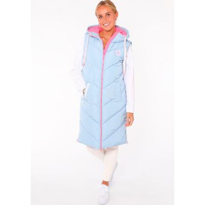 Steppweste ZWILLINGSHERZ "Strandglück", Damen, Gr. S, blau (hellblau), Steppware, Obermaterial: 100% Polyester, normal knielang, ohne Ausschnitt, Westen Steppweste, Doppel-Zipper, Kontrastdetails, Eingrifftaschen, modisch, knielang