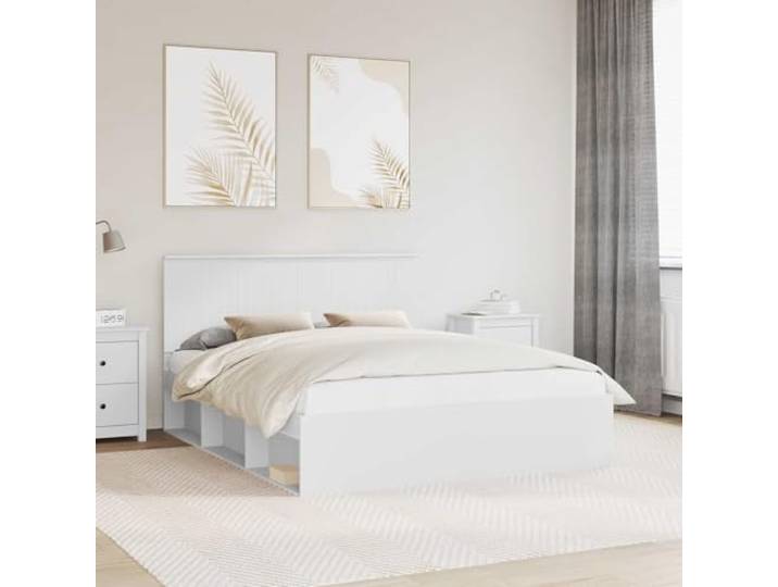Massives Kiefernholz Bettgestell rechteckig Modern 160 x 200 cm Weiß Bettgestell mit Kopfteil Weiß 160x200 cm Massives Kiefernholz Lattenrost Stabil Modern