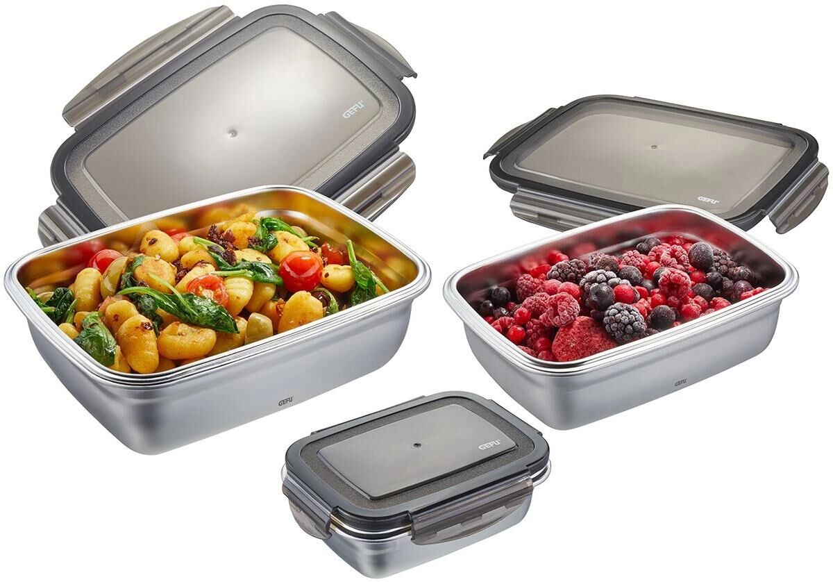Vorratsdose GEFU "GEFU Vorratsdose Preppo 1.8 l, Silber", silber, B:18cm H:8,2cm L:23,1cm Ø:11cm, Lebensmittelaufbewahrungsbehälter, Vorratsdose silber B/H/L: 18cm x 8,2cm x 23,1cm