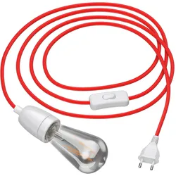 ledscom.de 3 m Textilkabel LEHA II Stecker, Schalter, Porzellan, rot + LED Lampe 240lm, extra-warmweiß