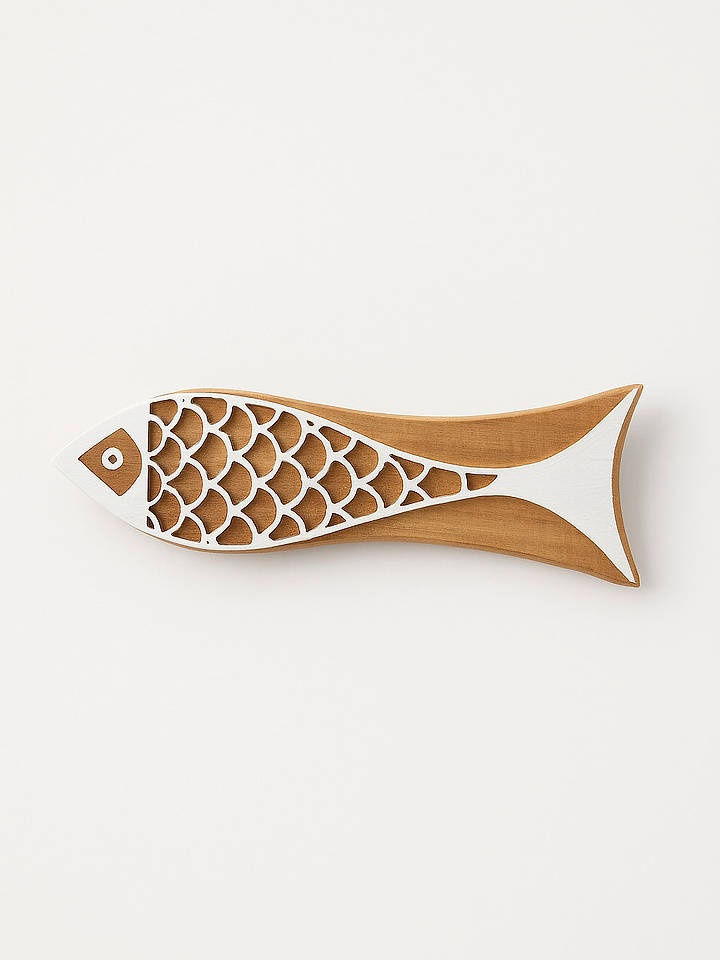 Samimi Blockdruck-Stempel ''Fish'' in Natur/ Weiß - (L)17 x (B)5 cm - onesize