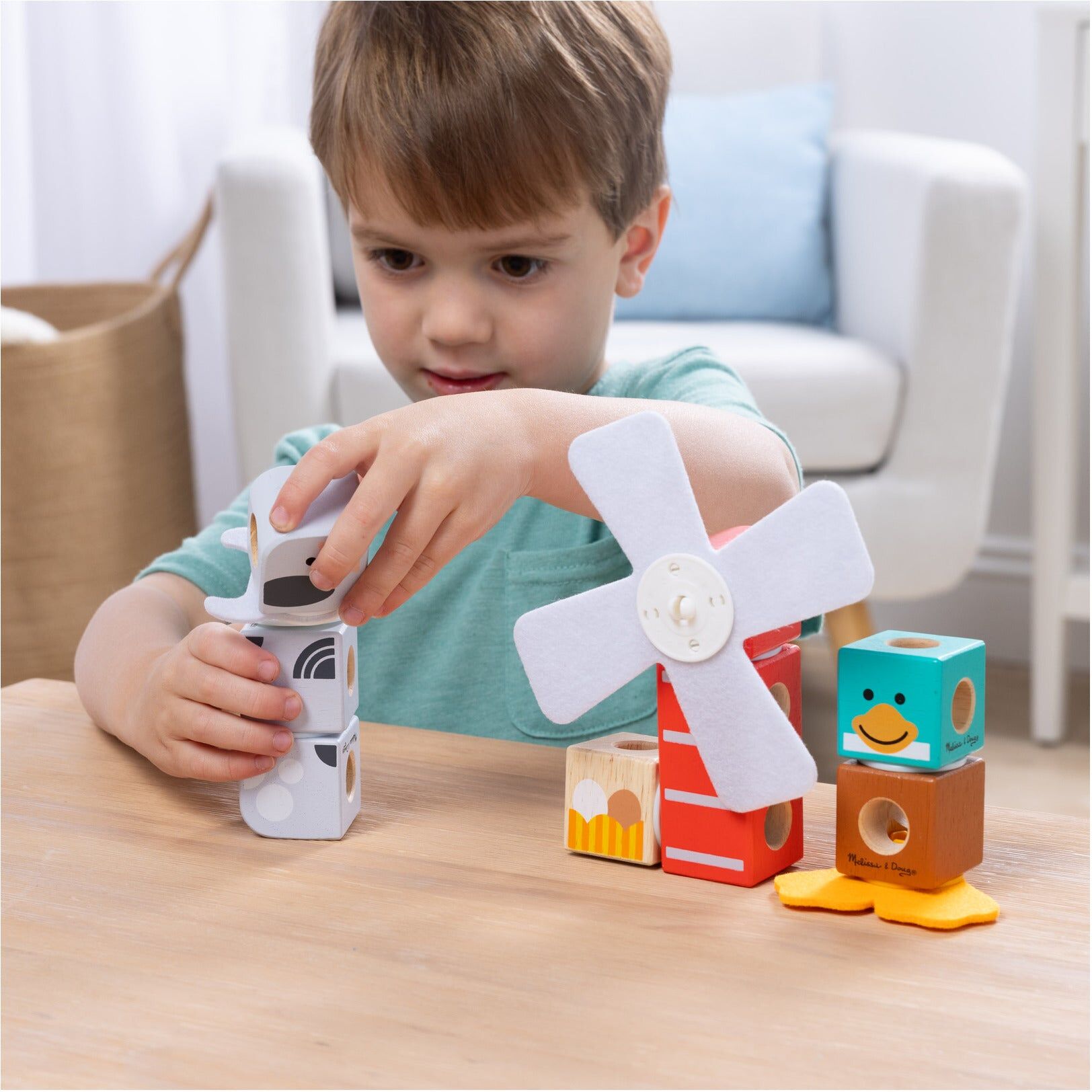 Melissa & Doug Blockables Farm Building Set, 56 Pieces for Kids - Wooden Blocks and Connectors - Farm Animals and Vehicles