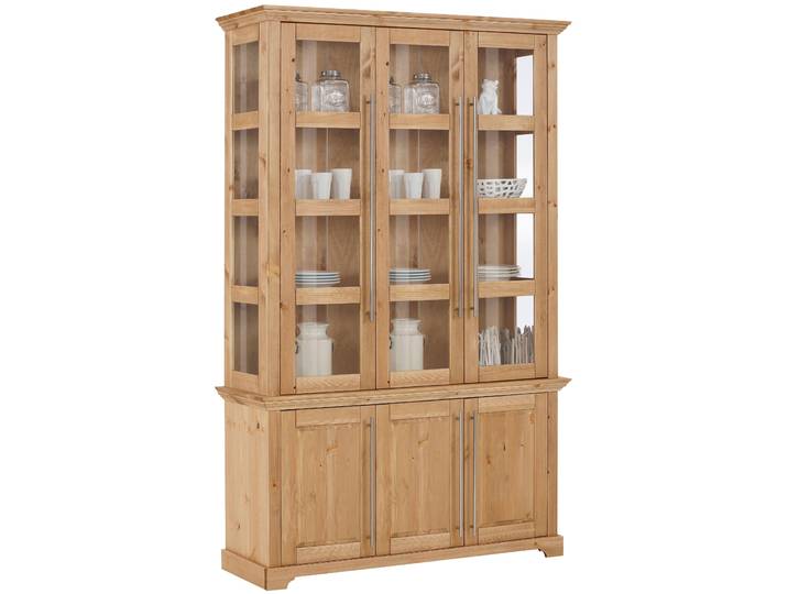 Vitrine GOODPRODUCT Melissa , beige (natur), B:132cm H:210cm T:39cm, Massivholz, Schränke, Vitrine, aus massiver Kiefer, FSC zertifiziert, Breite 132 cm