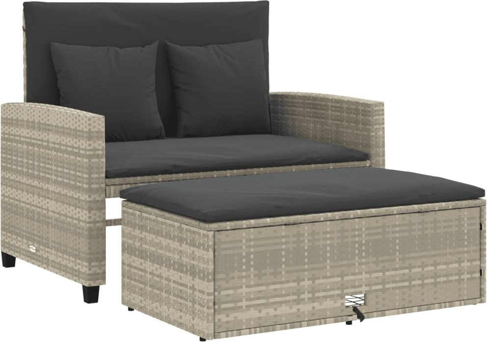Gartensofa mit Kissen 2-Sitzer Hellgrau Poly Rattan