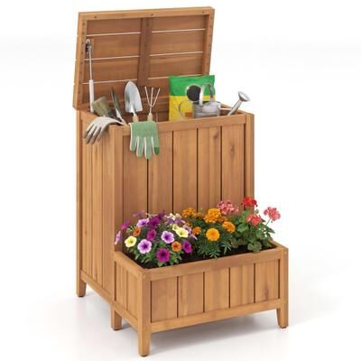 Costway Package Delivery Box with Planter Box for Pool Accessories and Garden Tools