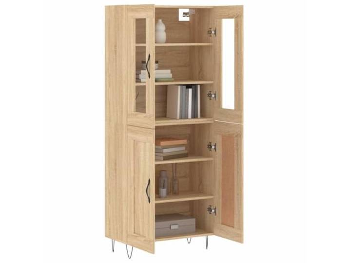 KTHLBRH Sideboard Eiche Sonoma 69,5 x 34 x 180 cm Holz mehrschichtig Füße aus Metall, Glas, großer Stauraum, Montage erforderlich