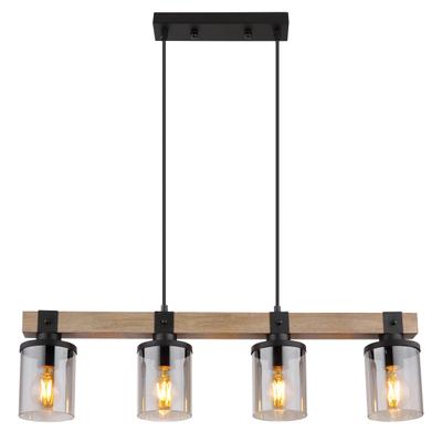 GLOBO LIGHTING Hängeleuchte "LILA", braun (schwarz matt), 4, H: 133cm, 1 Stk., Leuchten, Hängeleuchte Schwarz/Holz, Rauchglas, Licht abwärts, E27, Hängeleuchte