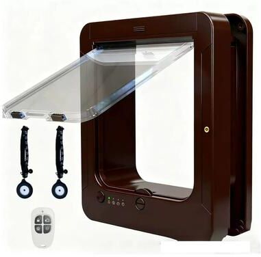 Uplift Essentials Electronic Induction Smart Pet Door With Microchip Sensor brown With 2pc Sensors