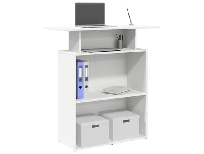 HEFZGDB Empfangstheke Weiß 100x40x104 cm Holzwerkstoff mit integriertem Tresen und Regal für Büro Lobby Empfangsbereich