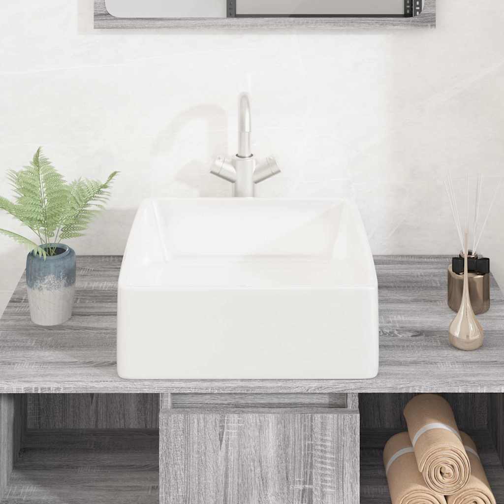 vidaXL Lavabo blanc 37x37x13 cm céramique carré