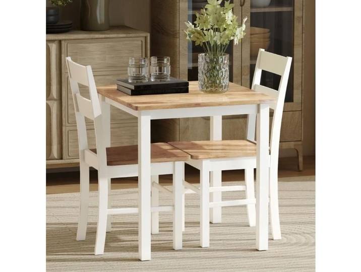 Chaise de cuisine lot de 2 – bois d'hévéa – dossier à barreaux courbés – blanc