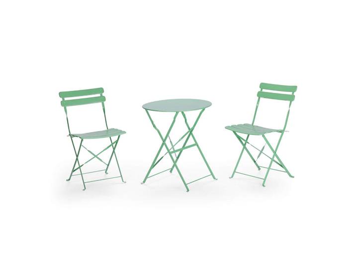 Mobili Rebecca Balkonset 3-teilig Grün, Metall, Gartenmöbel, Gartengarnituren, Balkonmöbel-Sets
