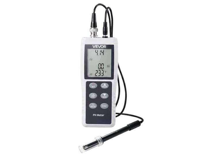 VEVOR pH Mètre Numérique 0-14 pH\, Kit de Testeur pH\, Sonde Étanche IP68 avec Étalonnage Automatique à 3 Points\, pour Hydroponie et Eau Potable\, Sonde de Température\, Poudre d'Étalonnage et Mallette