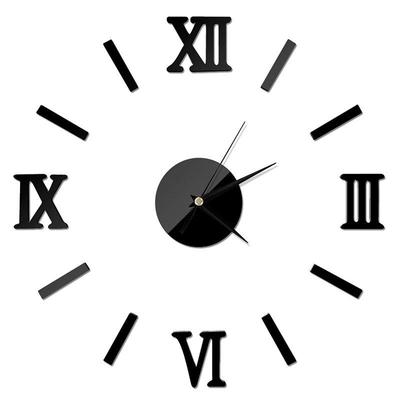 Modern 3D Mirror Roman Numeral DIY Wall Clock For Stylish Home Decor black