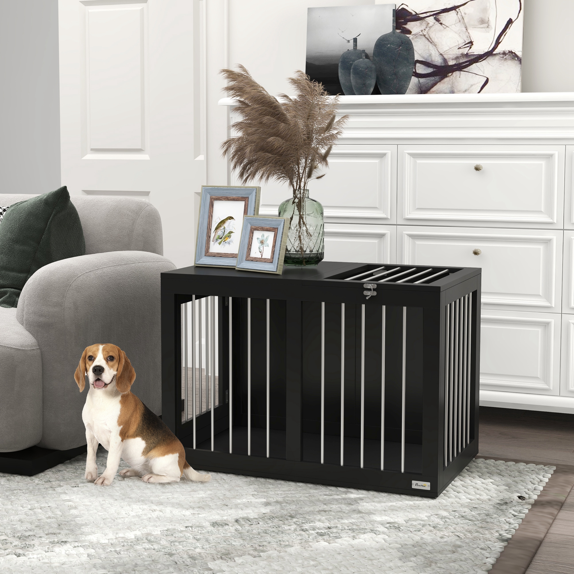 Pawhut Gabbia per Cani Cuccia per Cani Trasportino, Rifugio bloccabili protetto con 2 Porte, Griglie in Acciaio, 80x50x56,5cm, Nero   Aosom Italy