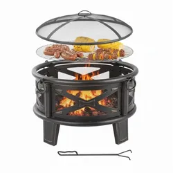 Relaxdays Feuerschale mit Grillrost Gold,Schwarz