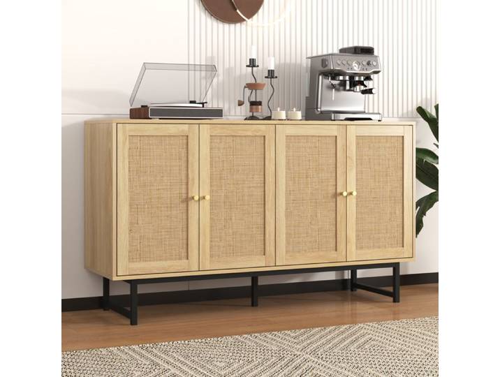 Buffet 140x39.5x80 cm 4 portes rotin tressé meuble de rangement pour l'entrée meuble de rangement pour le salon