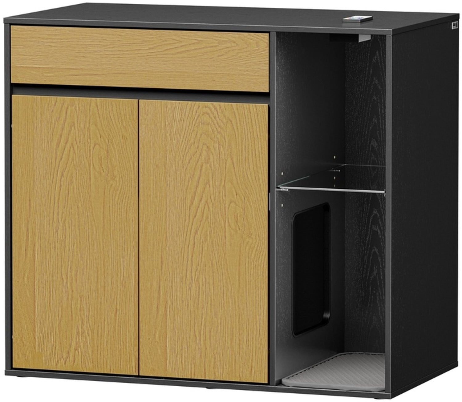 SoBuy HAT08-E-SCH Kattenbakkast in Licht Eiken en Zwart, B/D/H: 45 x 85 x 75 cm