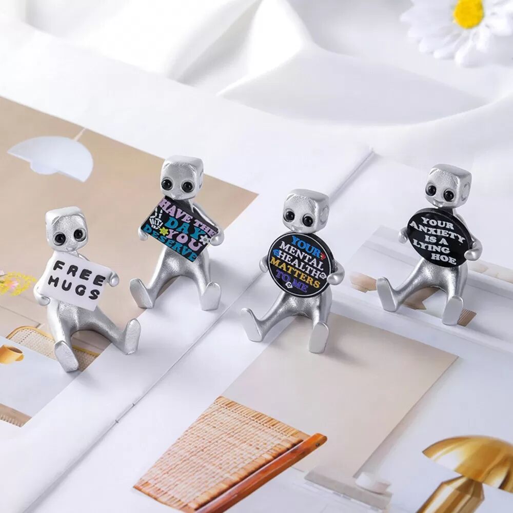 INF Silberne Angst Roboter Figur - Kunstharz Wohnkultur Ornament