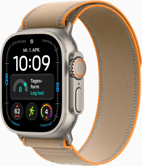 Apple Watch Ultra 4 49 mm Titan Natur mit Trail Loop Sand - S/M