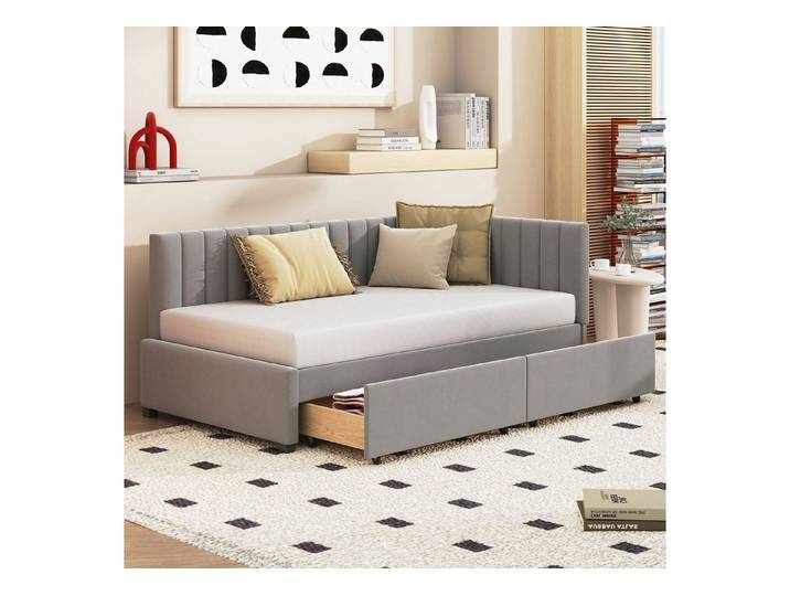 HAUSS SPOLE Schlafsofa 90*200 mit 2 großen Stauraumschubladen und Lattenrost Samt Grau