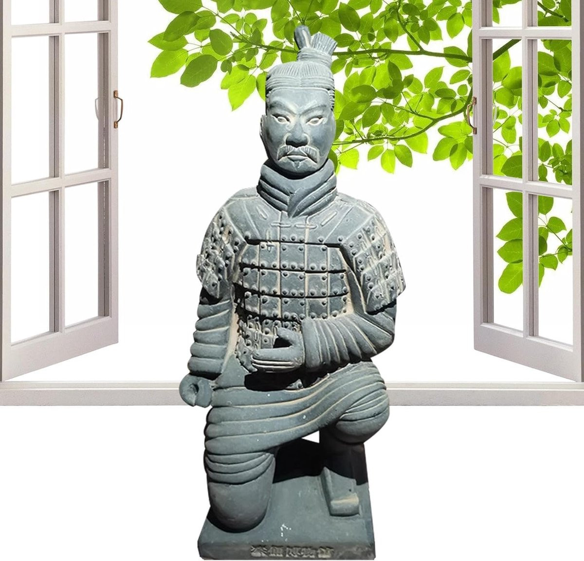 Terracotta krijger beeld in aardetinten met gedetailleerde afwerking, Hoogte: 20 cm