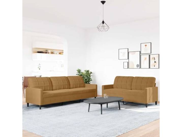 HEFZGDB 2-TLG. Sofagarnitur mit Kissen Braun Samt – Weiche Polsterung und Metallgestell, Modernes Design Sofaset Samtstoff Bezug Stabiles Wohnzimmer Möbel