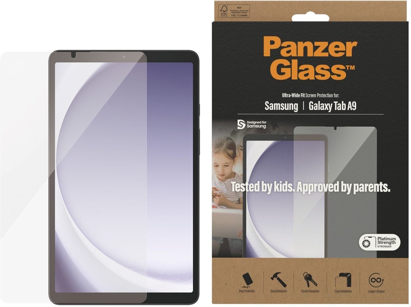 Samsung Galaxy Tab A9 PanzerGlass Skærmbeskyttelse Ultra-Wide Fit - Platinum Strength - Gennemsigtig