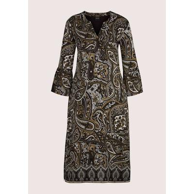 Midikleid MADELEINE "Kleid Paisley-Kleid mit Volantärmeln", Damen, Gr. 34, perlweiß, schilf, multicolor, Modern, comfort fit, Rundhals, Kleider Midikleid