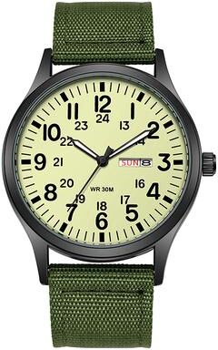 Quick Pick Pro Ranger Field Watch With Quartz Watch Movement & Durable Nylon Strap Watch green Luminous1