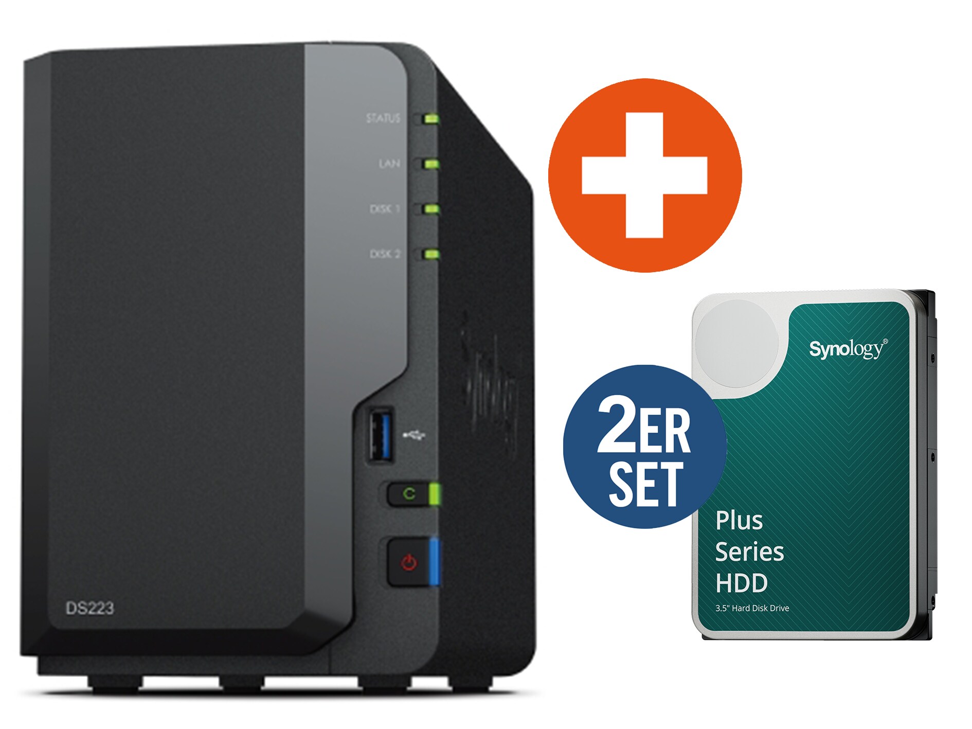 Synology DS223 NAS System 2-Bay 24 TB inkl. 2x 12 TB Synology HDD HAT3310-12T