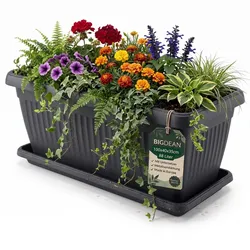 BigDean Blumenkübel Jumbo 100×40×35cm 88 Liter – Mediterranes Design inkl. Untersetzer – Anthrazit
