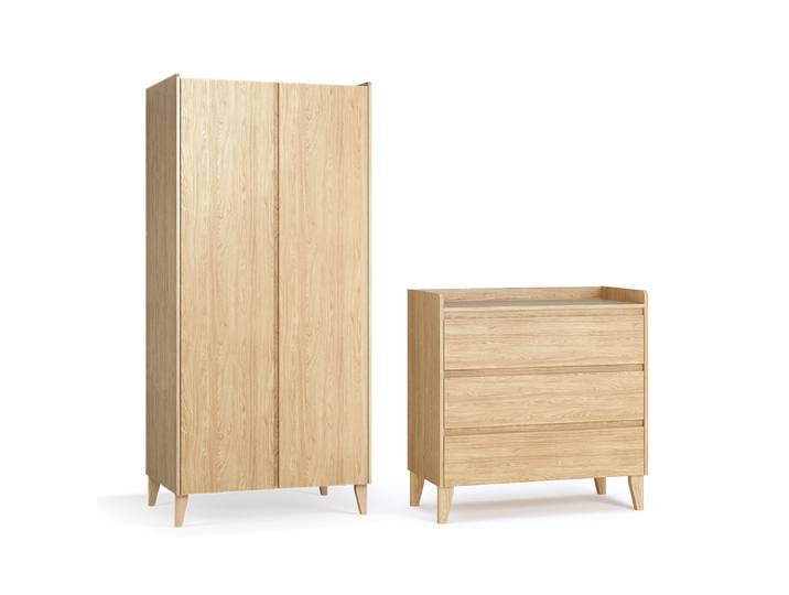 Commode 3 tiroirs et armoire 2 portes Vox Muve Bois
