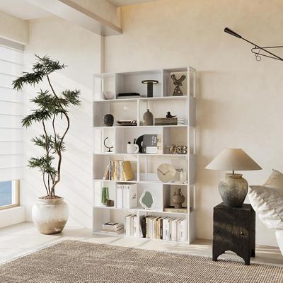 YUN 6-Tier Tall Bookshelf with 15 Storage Cubes, Open Display Bookcase for Living Room, Bedroom and Home Office