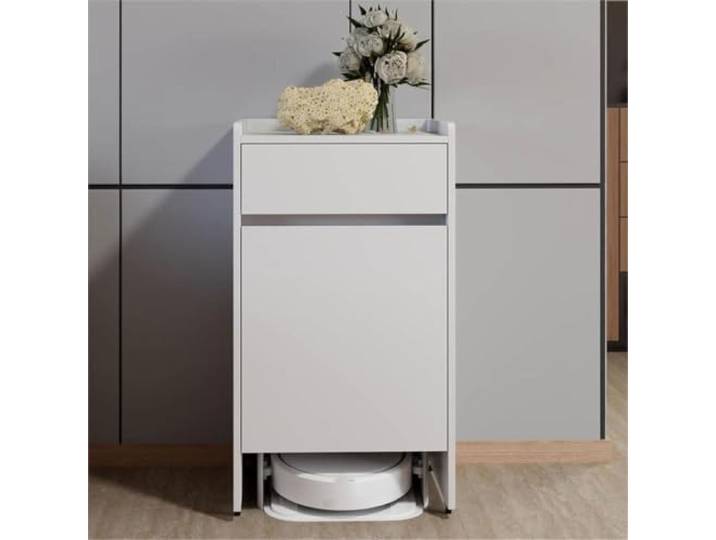 LigedamaiEU Mobiler Roboter-Vakuum-Aufbewahrungs-Beistelltisch, mehrstufiger Endschrank mit Rädern for die Wohnzimmerküche über dem Regal(White)