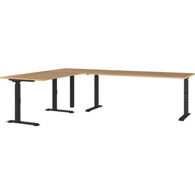 Eckschreibtisch GERMANIA "Agenda, mechanisch höhenverstellbar", schwarz (grandson, eiche, nachbildung, schwarz, schwarz, grandson, eiche, nachbildung), B:260cm H:91cm T:200cm, Tische, Eckschreibtisch, Höhe: 68-91cm, Metallfüße, mechanisch...