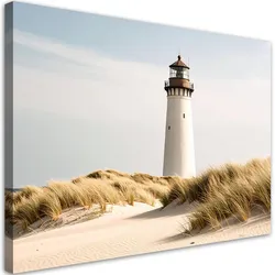LEINWANDBILD Leuchtturm Meer Pflanzen Dünen 90x60cm