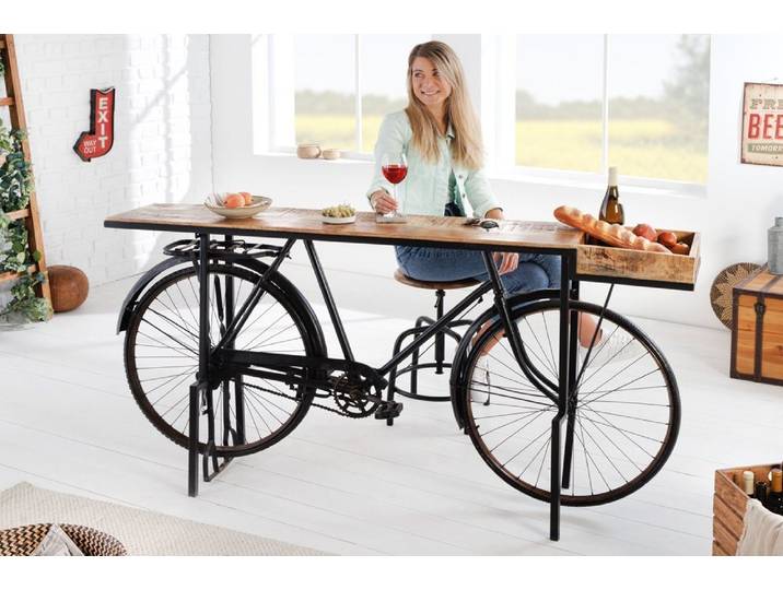 BICYCLE Retro Konsolentisch 195cm aus Mangoholz, Upcycling, einzigartiges Design, stabil, rechteckig