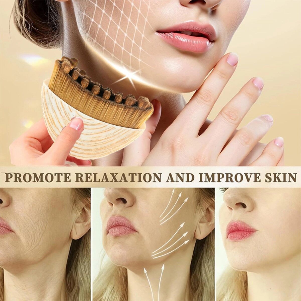 INF Brosse de contour lymphatique pour le visage - Brosse multi‑fonction pour sculptage de la mâchoire et massage facial, poils