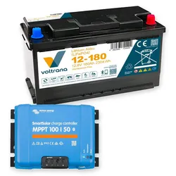 Voltrana Solar-Set 12,8V 180Ah Lithium LiFePO4 Batterie mit Victron SmartSolar MPPT 100/50