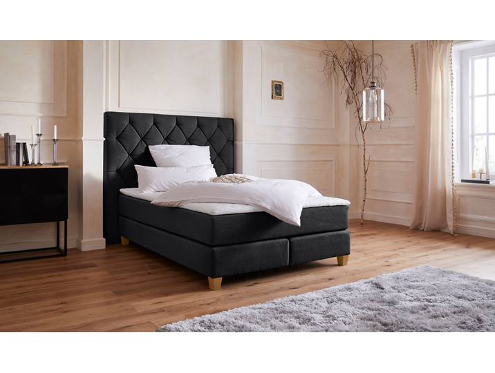 Boxspringbett, Struktur (100% Polyester), Grau (Anthrazit), 163×210 cm, Höhere Liegehöhe, Klassisch, Home-affaire