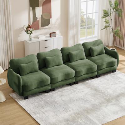 Loedds 4-Seat Chenille Modular Sectional Sofa with Lumbar Pillows