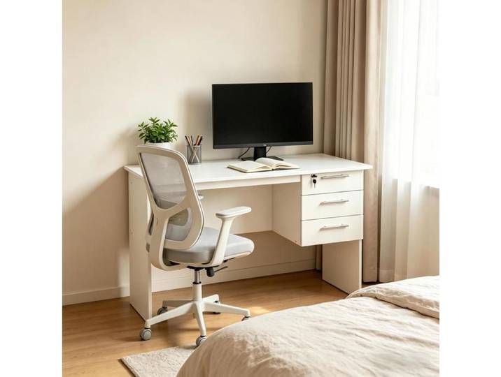 Bureau Informatique Bois Blanc 3 Tiroirs Bureau Droit Moderne FloraGrace Pour Bureau Ou Chambre Montage Facile 120x60x75cm