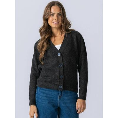 Cardigan TEESHOPPEN "TEESHOPPEN Cardigan Knitted Cardigan", Damen, Gr. M, dunkelgrau, Obermaterial: 64% Polyester, 30% Polyacryl, 6% Wolle, Strickjacken