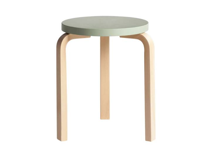 Artek - 60 Hocker, grün lackiert / Birke natur