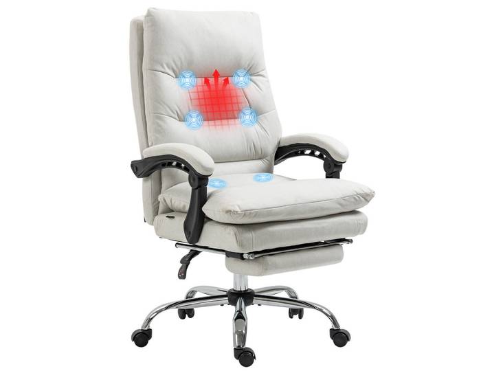 ComfortXL Bürostuhl De-05221 Massage, beheizbar & neigbar Cremeweiß, Metall, 72x117x65 cm, Büromöbel, Bürostühle, Drehstühle