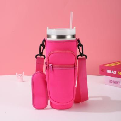 Combo Retail Shop Large Capacity CarCup Sleeves, Diving Fabric Ice Cup Sleeves, Handle Sleeves With Slanted Shoulder Straps, Availabl rose Red